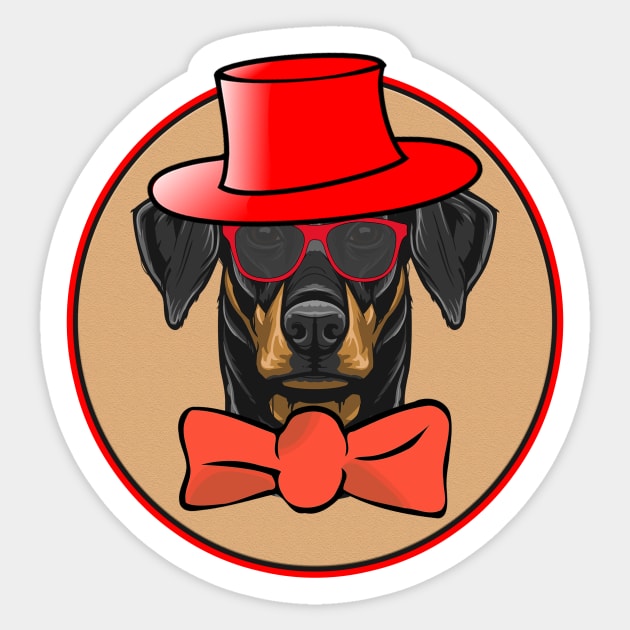 Cool Doberman Pinscher in hat, bowtie and shades! Especially for Doberman owners! Sticker by rs-designs